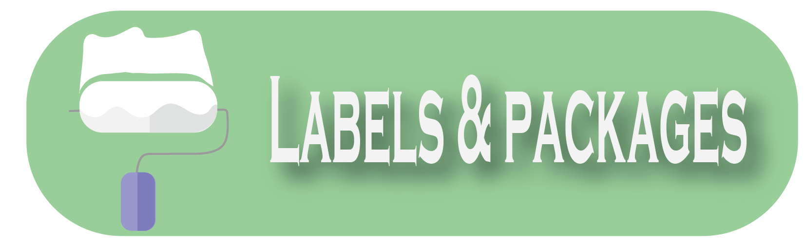 a light green background with a paint roller and the text labels and packages on the background